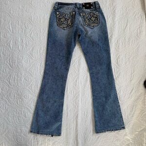 Miss Me Jeans Blue Embellished Relaxed Bootcut Horseshoe Star Jeans Women 26 EUC